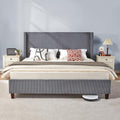 VanAcc King Size Platform Bed Frame, 50.8' Corduroy Upholstered Bed with Vertical Channel Tufted Headboard/Wooden Slats/Wingback/No Box Spring Required/Grey