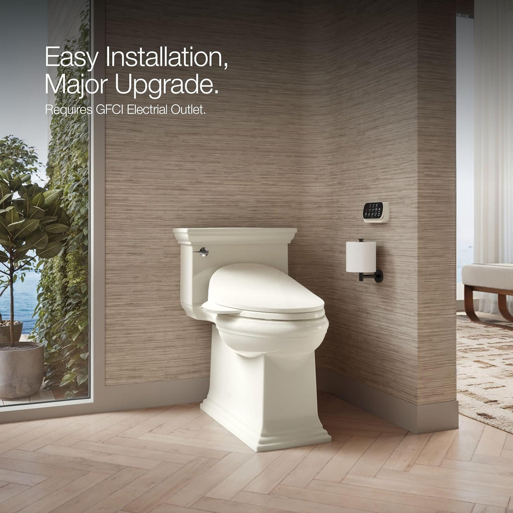 Kohler PureWash E750 Elongated Heated Bidet Toilet Seat, Touchscreen Remote Control, Biscuit, Quiet-Close Grip-Tight Lid, Self-Cleaning Wand, Warm Water Bidet, Adjustable Water Pressure, Nightlight