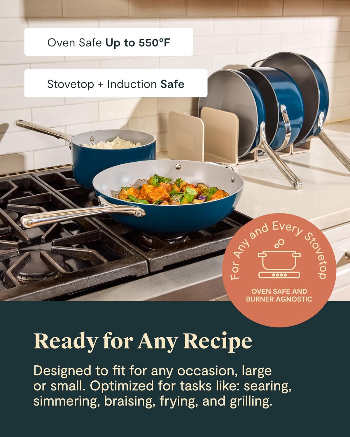 Caraway 31-Piece Ceramic Cookware Bundle - Fry Pans, Saucepans, Sauté Pan, Dutch Oven, Petite Cooker, Stir Fry, Rondeau, Stock Pot, Grill & Griddle Pans, Roasting Pan, Racks, Organizers - Cream