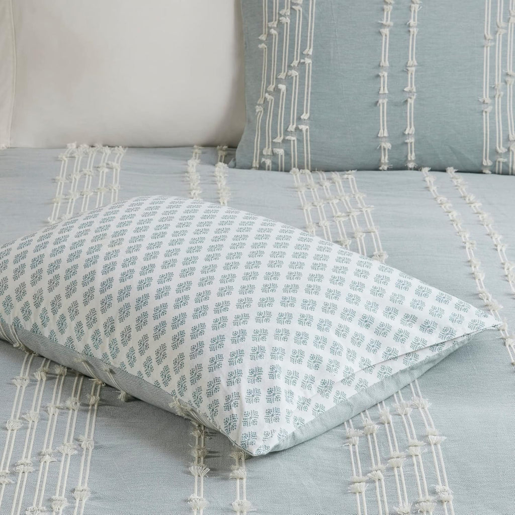 INK+IVY Cotton Duvet Cover Queen Size - 100% Cotton Duvet Cover Set, Boho Bedding Set for All Seasons Farmhouse Bedding Duvet & Sets with 2 Pillowcase, Jacquard Stripes, Aqua 3 Piece Full/Queen