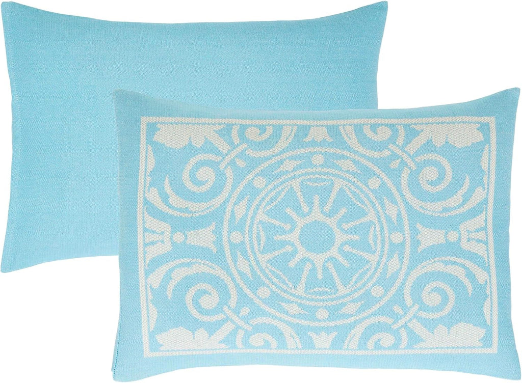 Superior Cotton Blend 3-Piece Bedspread Set, Tailored Bedspread Drape, 2 Matching Pillow Shams, Lightweight Blanket, Jacquard Traditional Medallion Bedding Decor, Adalie Collection, King, Aqua