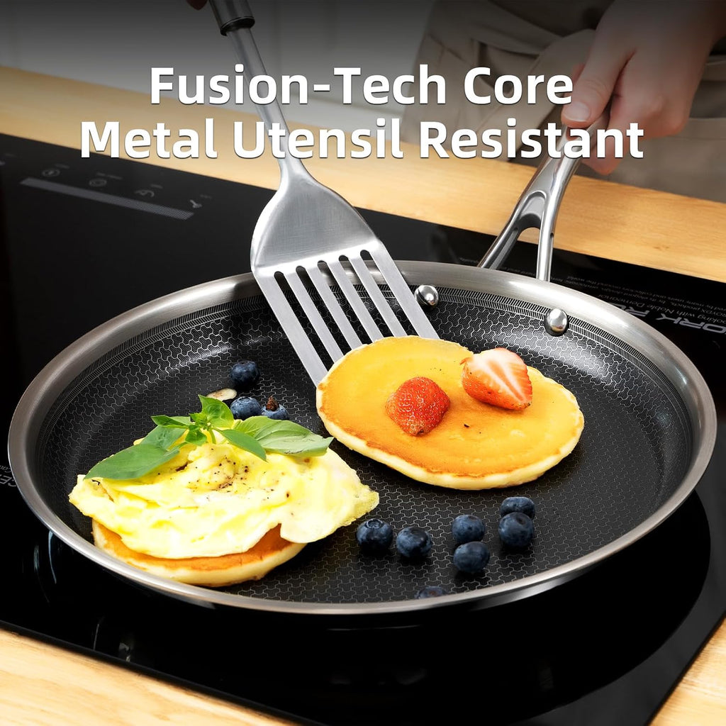 DELUXE Hybrid Nonstick Griddle Pan,12-Inch,Stay-Cool Handle,Dishwasher&Oven Safe,Induction-Ready,PFOA Free Compatible with All Cooktops Muffins - Breakfast - Daily Cooking