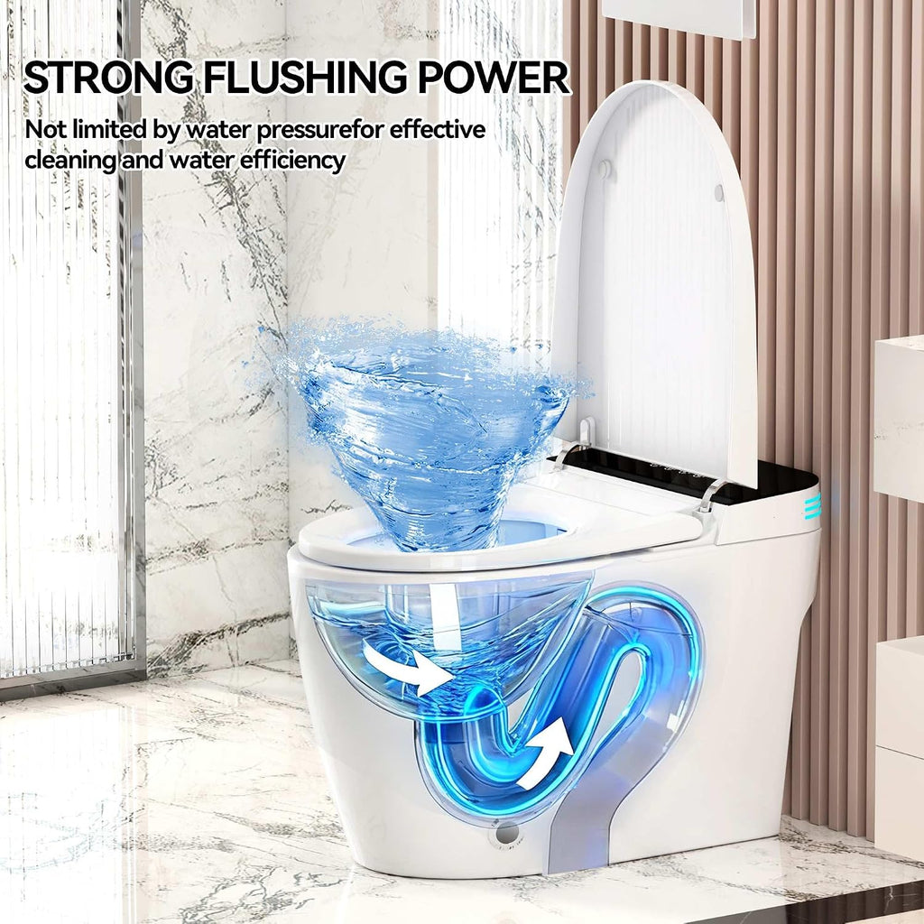 Smart Toilet with Auto Open/Close, Auto Flush, Warm Air Dryer & Nozzle Self-Cleaning,One-Piece Electric Toilet with Bidet Built-In,Heated Seat with Adjustable Temperature, Foot Sensor (ST-MX70)