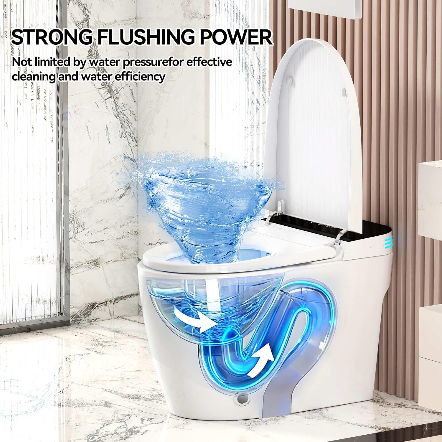 Smart Toilet with Auto Open/Close, Auto Flush, Warm Air Dryer & Nozzle Self-Cleaning,One-Piece Electric Toilet with Bidet Built-In,Heated Seat with Adjustable Temperature, Foot Sensor (ST-MX70)