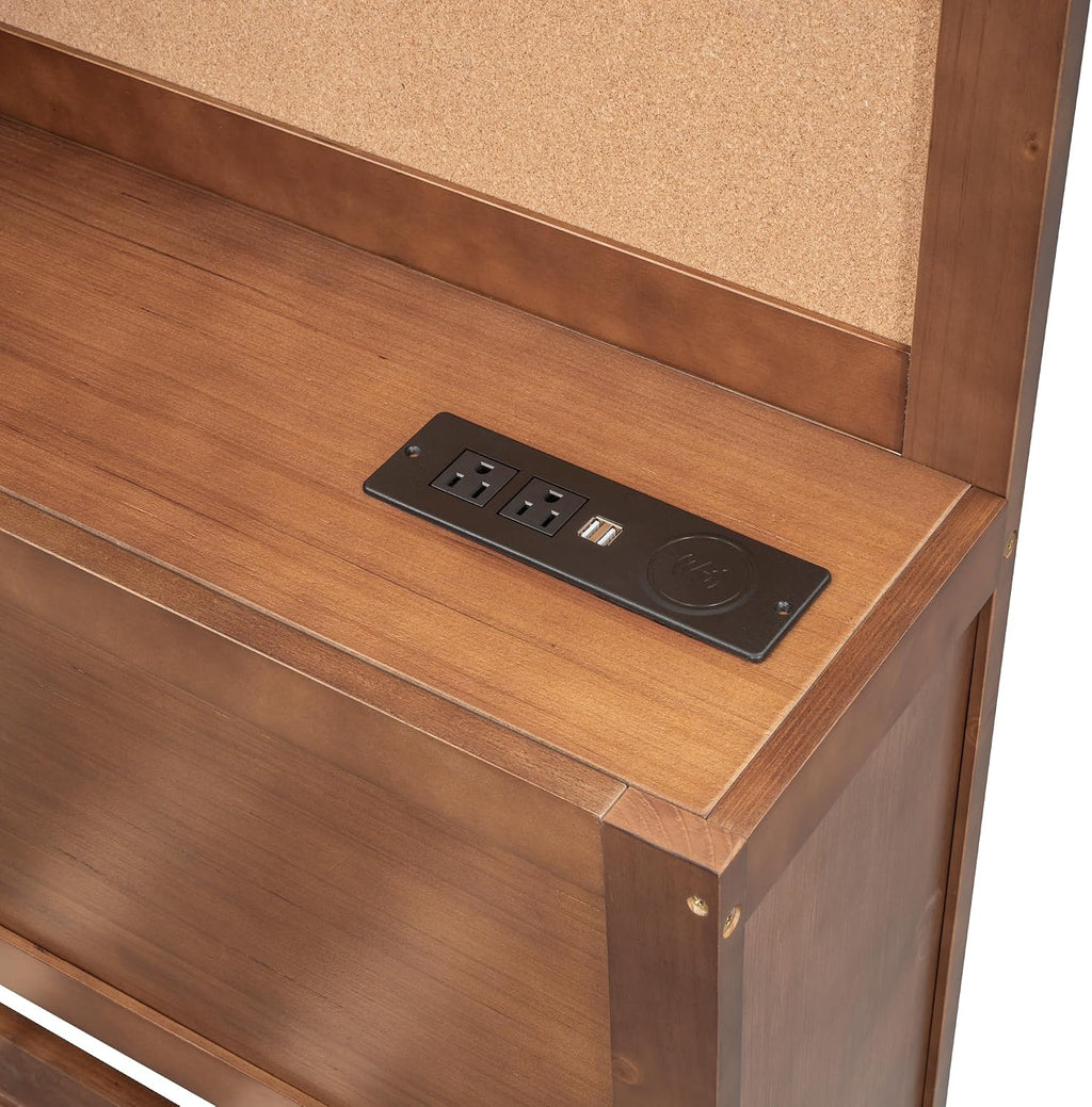Merax Twin Size Wooden Daybed with 3 Storage Drawers,Headboard with Shelf,A Set of Sockets and USB Ports,Brown