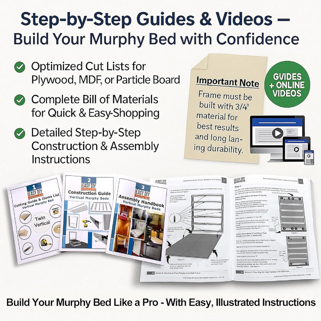 Murphy Bed Full Size DIY Hardware Kit – Horizontal Wall Bed Kit | Full Double Murphy Bed Frame - Made in USA - Easy DIY Full Murphy Bed Hardware Kit - Hide Away Bed - Space Saving Pull Down