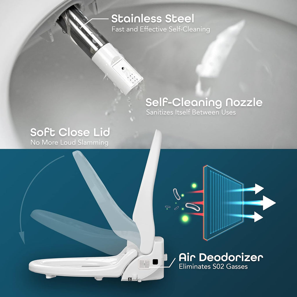 BidetMate 2000 Series Heated Bidet Attachment for Toilet with Unlimited Heated Water, Wireless Remote, Deodorizer, and Warm Air Dryer - Adjustable and Self-Cleaning - Fits Elongated Toilets