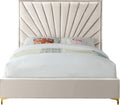 Meridian Furniture Eclipse Collection Modern | Contemporary Velvet Upholstered Bed with Channel Tufted Design and Complete Sets of Gold and Chrome Legs Included, King, Cream