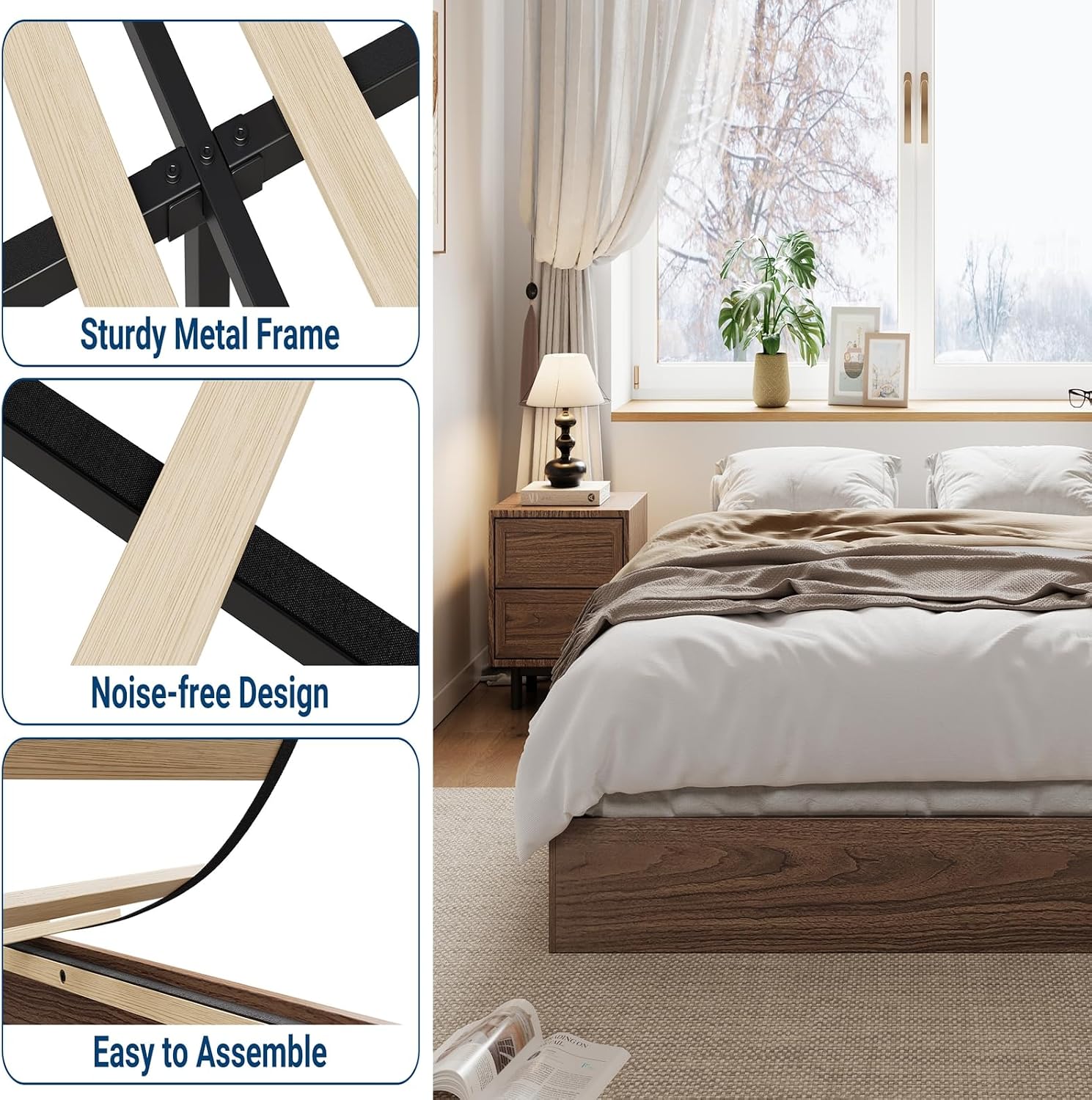 GarveeHome Full Size Wood Platform Bed Frame, Wooden Bed Frame Without Headboard, Wood Slat Support, No Box Spring Needed, Easy Assembly