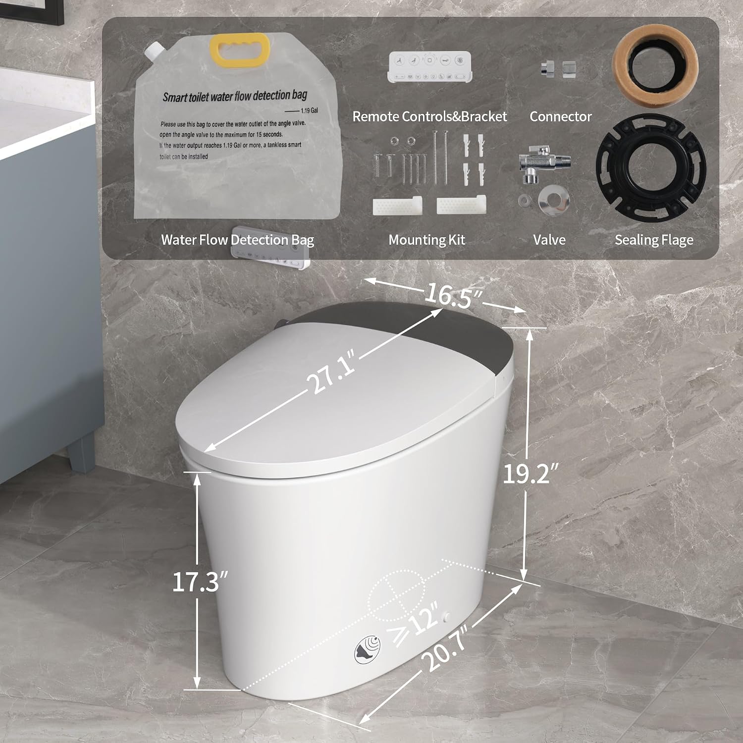 Elongated Smart Toilet with Bidet,Smart Toilet withComfort Height Heated Seat,MAP 1000g Powerful Flush,Warm Water,Dryer,Night Light,Dual Flush 1.1,1.6GPF for Bathrooms.