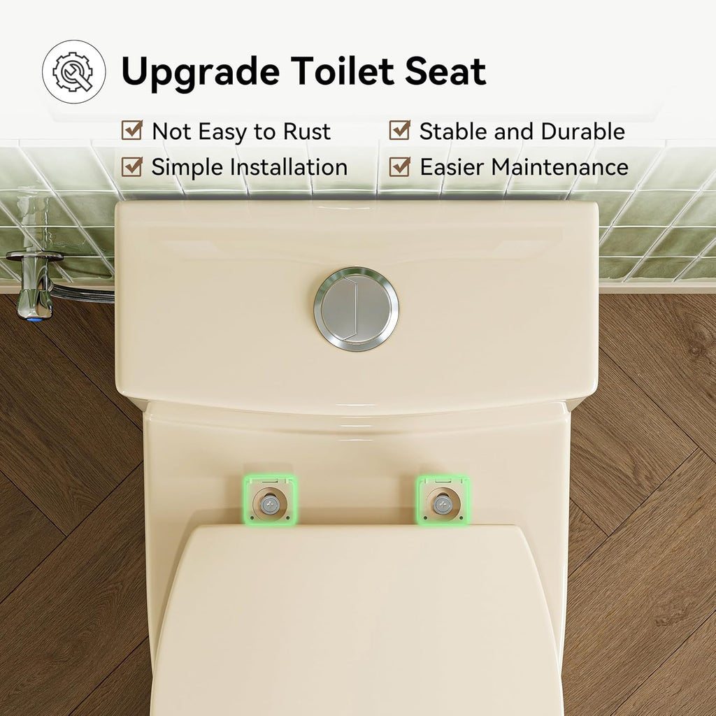HOROW T0338WBC Elongated One Piece Toilet Bisque, ADA Toilet 17.3' with Comfortable Chair Height Seat, Modern Toilet for Bathroom, Dual Flush 0.8/1.28 GPF, 12' Rough-in Toilet Bowl Bisque