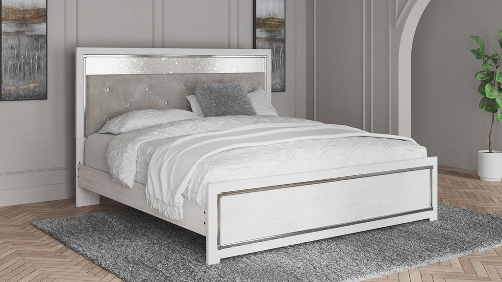 Signature Design by Ashley Altyra Modern King Tufted Panel Bed, Foundation or Box Spring Needed, White