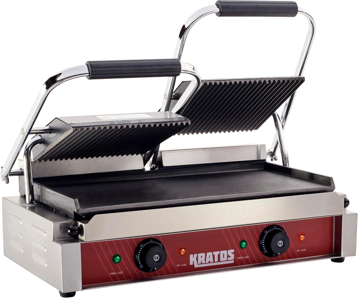 Kratos Commercial Electric Panini Sandwich Grill with Grooved Top and Smooth Bottom Plates, 18.7'x9' Cooking Surface, Commercial Countertop Panini Press, 120V, 3500W (29Y-025)