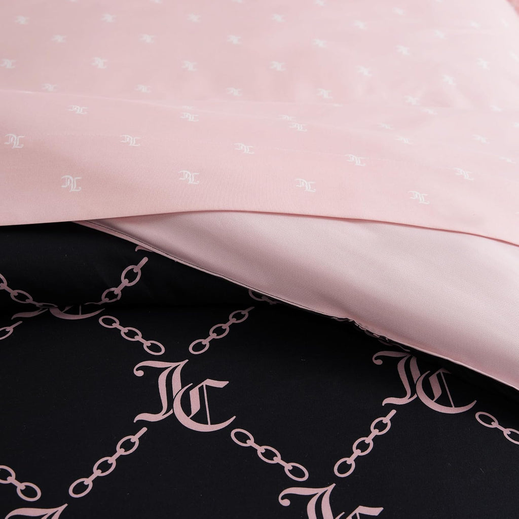 Juicy Couture Black Link Logo Printed Comforter Set, Twin – Complete 6-Piece Bed in a Bag Collection