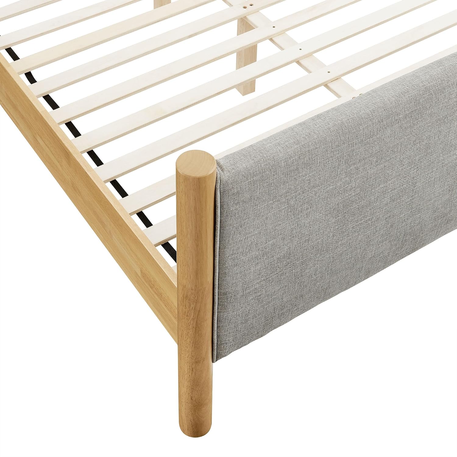 Modway Maven Full Bed Frame in Wheat Oak with Upholstered Fabric Headboard and Footboard – Wood Full Platform Bed Frame – No Box Spring Needed