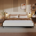 Merax King Size Chic Boucle Upholstered Platform Bed with Integrated Lights and Shelves, Bed Frame with Iron Legs for Teens Adults, White