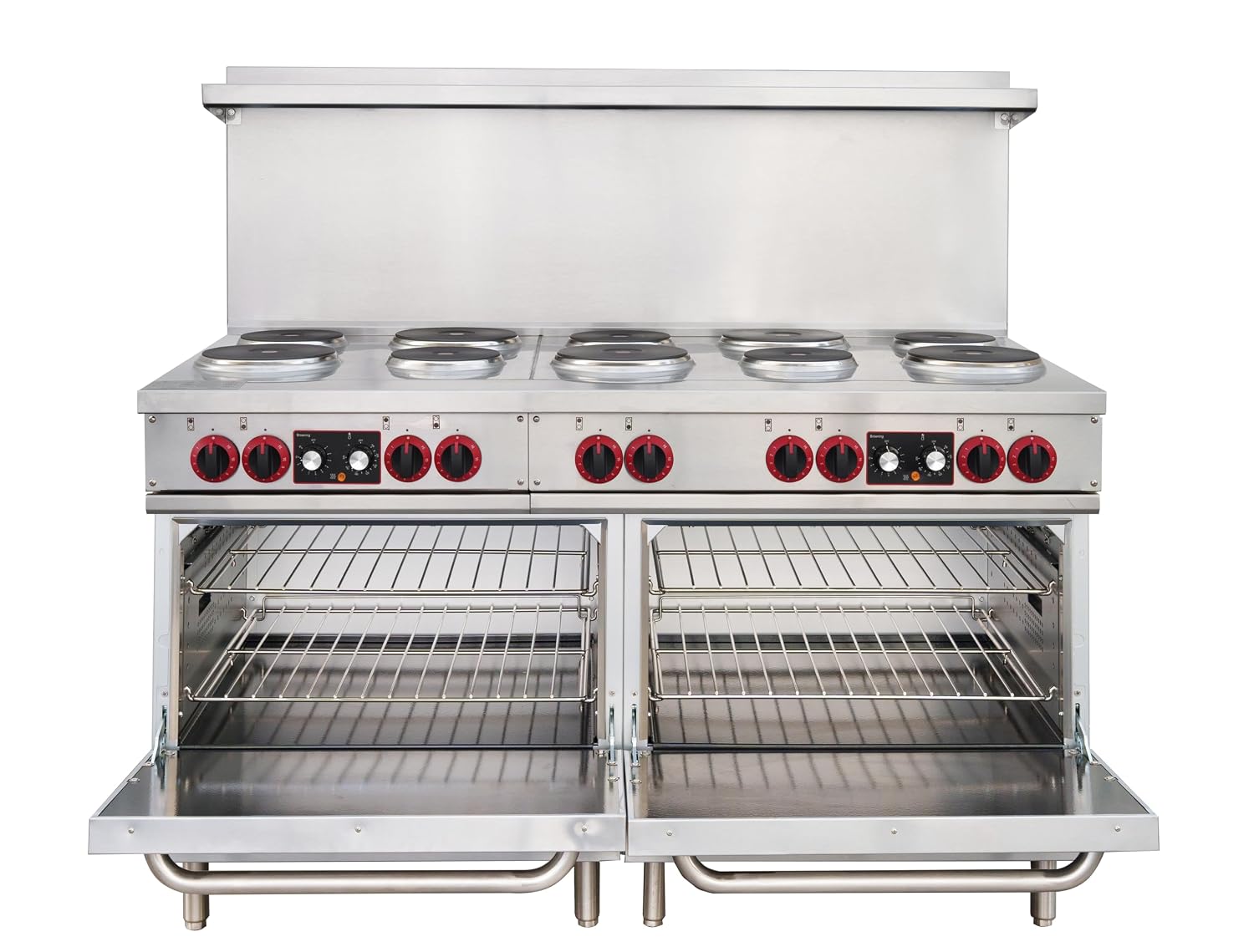 KoolMore 60 in. Commercial Electric Range with 10 Burners and 2 Standard Electric Ovens in Stainless Steel - 208V 3-Phase, CSA Listed (KM-CR60-E)