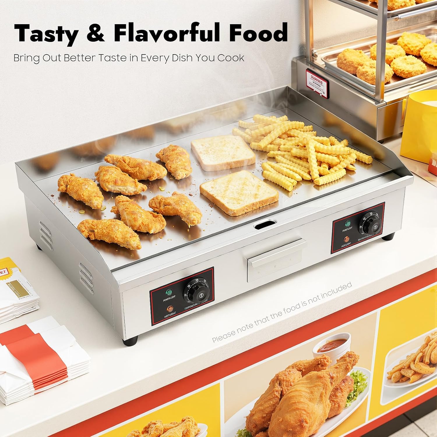 30' Commercial Electric Flat Top Griddle w/Adjustable Temp Control 122-572°F, 3000W Restaurant-Grade Stainless Steel Countertop Grill w/Oil Drain System(No Plug)