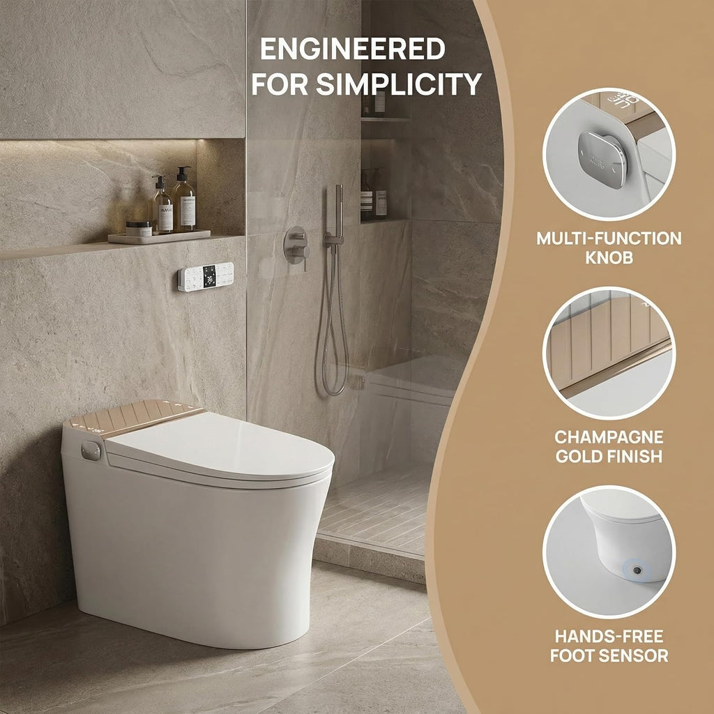 Smart Toilet with Auto Open/Close Lid - Heated Seat, Warm Water Bidet, Dryer, Night Light, Dual Auto Flush, Foot Sensor, Modern Elongated One-Piece ADA Height Toilet for Bathrooms