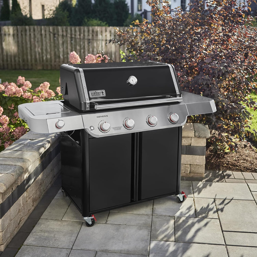 Weber Genesis E-415 Natural Gas Grill for Outdoor Cooking, 4 Burners, Black – Porcelain-Enameled Cast-Iron Grates & PureBlu Burners