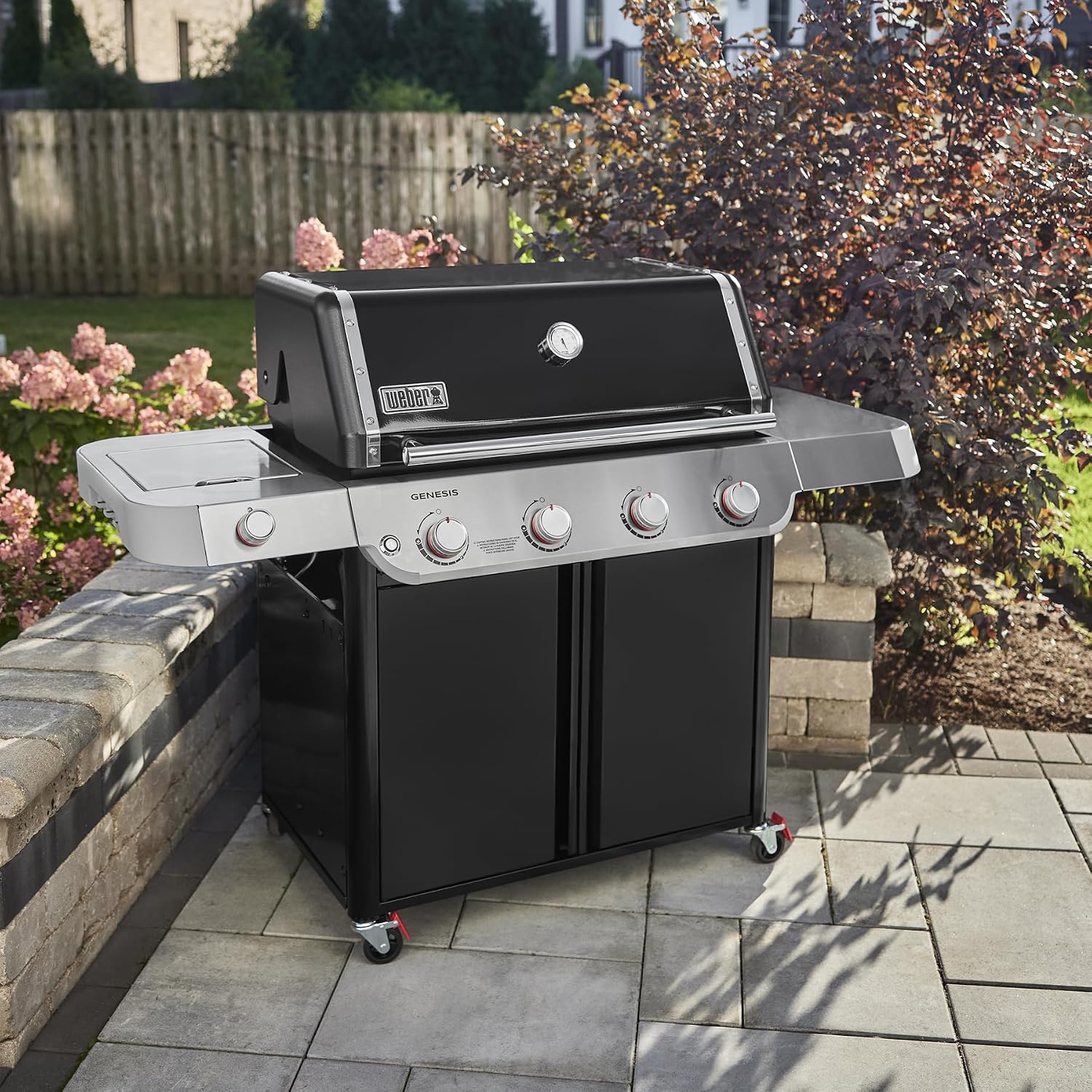 Weber Genesis E-415 Natural Gas Grill for Outdoor Cooking, 4 Burners, Black – Porcelain-Enameled Cast-Iron Grates & PureBlu Burners