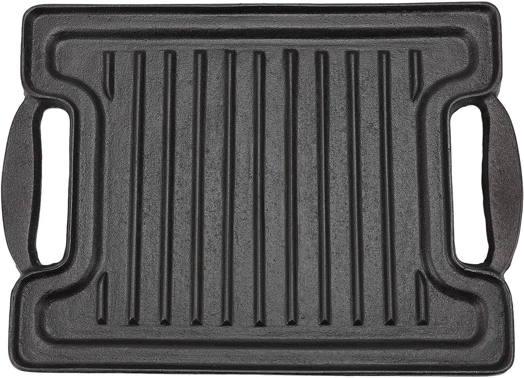 Cast Iron Grill Pan, Cast Iron Rectangular Even Heating Grilling Plate Cast Iron Griddle Stove Top Grill With BBQ Grill Plate for Meats Seafood Vegetables