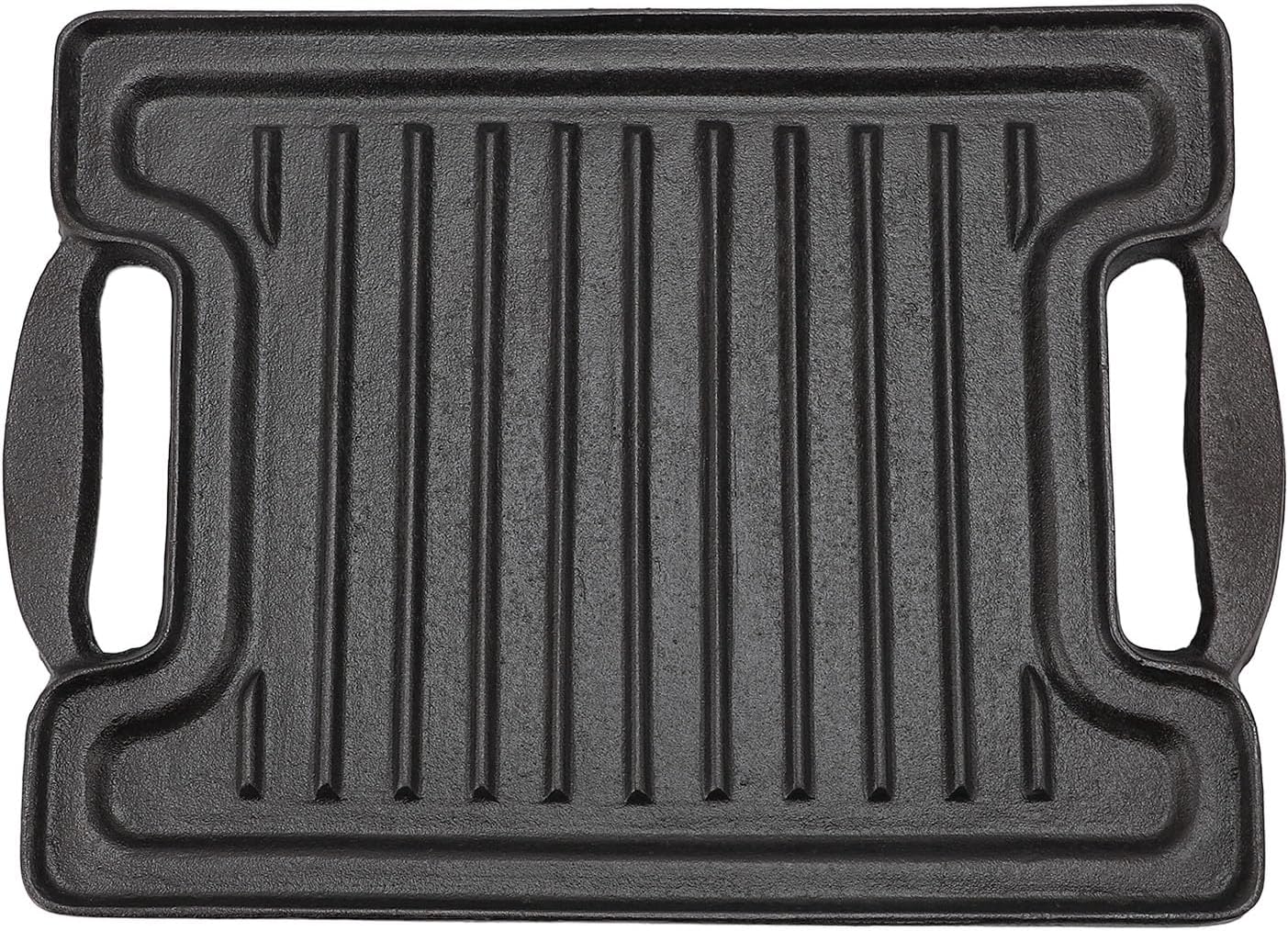 Cast Iron Grill Pan, Cast Iron Rectangular Even Heating Grilling Plate Cast Iron Griddle Stove Top Grill With BBQ Grill Plate for Meats Seafood Vegetables