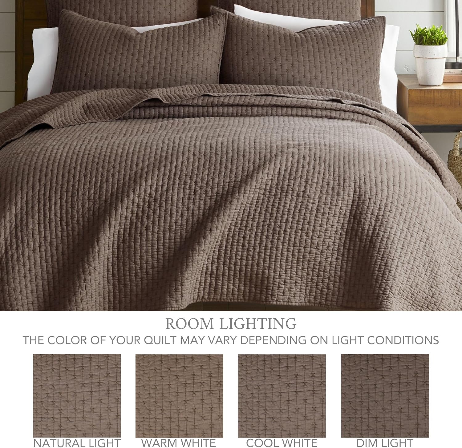 Levtex Home Cross Stitch Reversible King/Cal King Quilt Set (106x92in) with 2 Pillow Shams (36x20in) - Stitch Texture - Cocoa - Cotton King Size Quilt Bedding Set - Lightweight, Soft, Pre-Washed