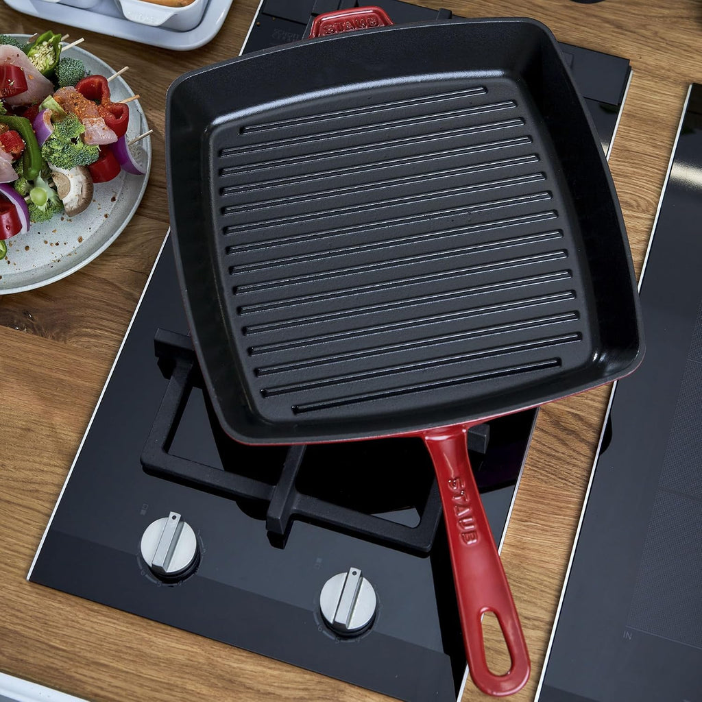 STAUB Cast Iron 12-inch Square Grill Pan - Cherry