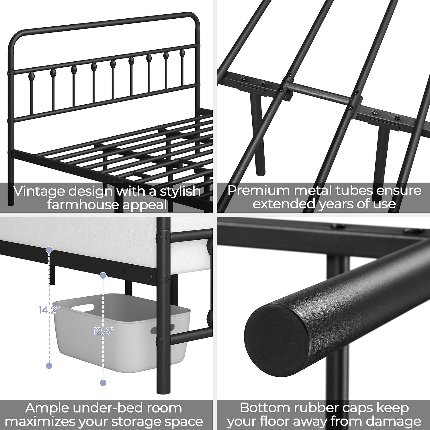 Yaheetech Victorian Vintage King Metal Platform Bed Frame, Classic Iron Art Headboard & Footboard, Stable & Noiseless, 12.6 Inch Under Bed Storage, No Box Spring Needed, Easy Assembly, Black