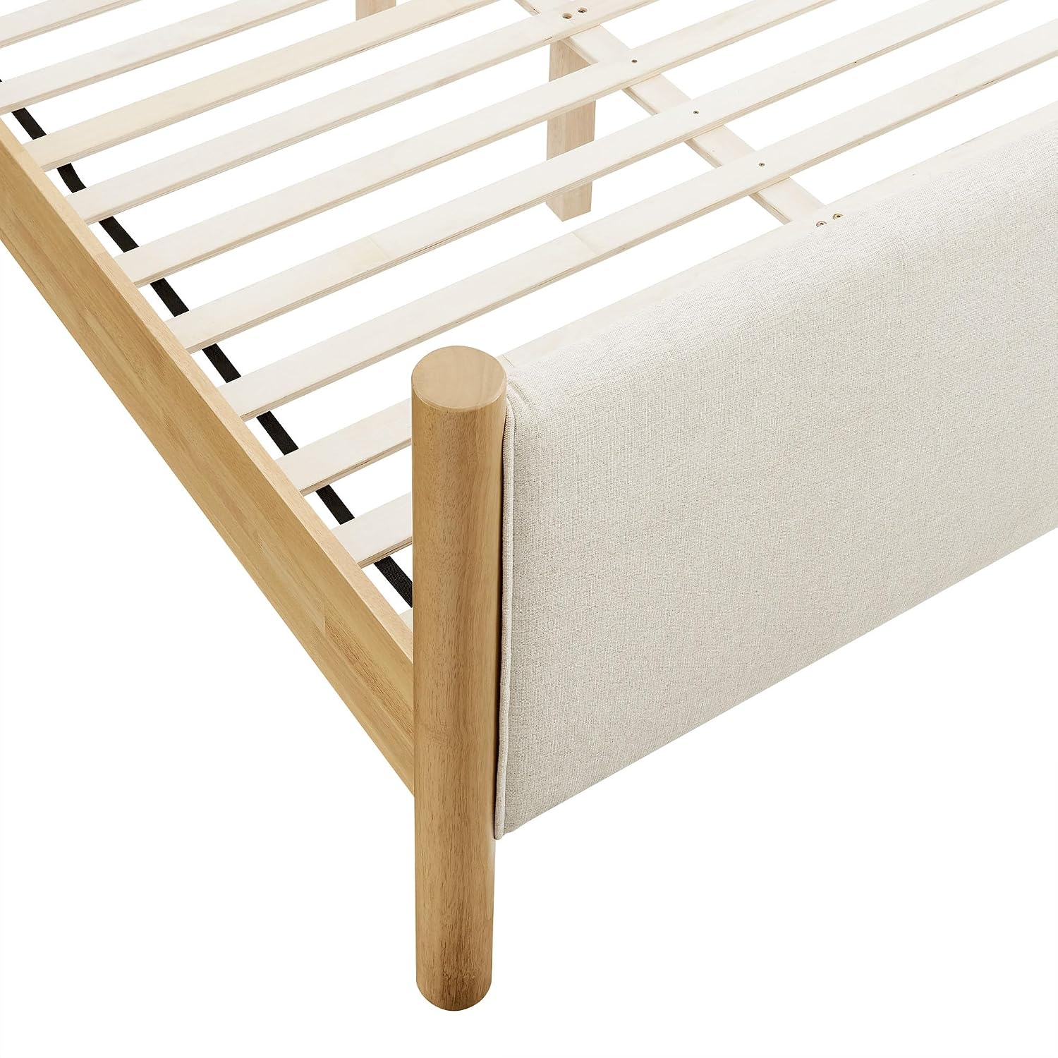 Modway Maven King Size Bed Frame in Ivory Oak with Upholstered Fabric Headboard and Footboard – Wood King Platform Bed Frame – No Box Spring Needed