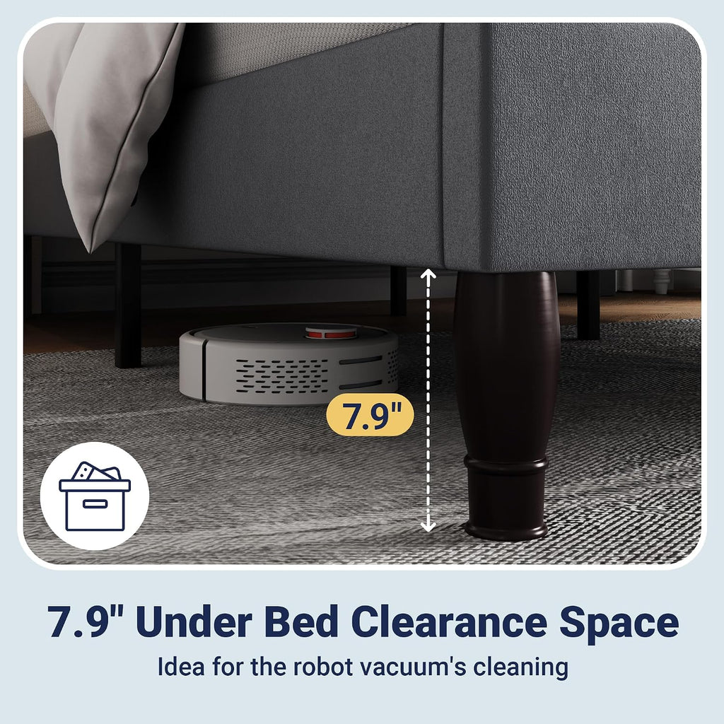 Allewie King Size Bed Frame with Adjustable Velvet Tiara Headboard, Upholstered Diamond Button Tufted Platform Bed, Wood Slats Support, No Box Spring Needed, Light Grey