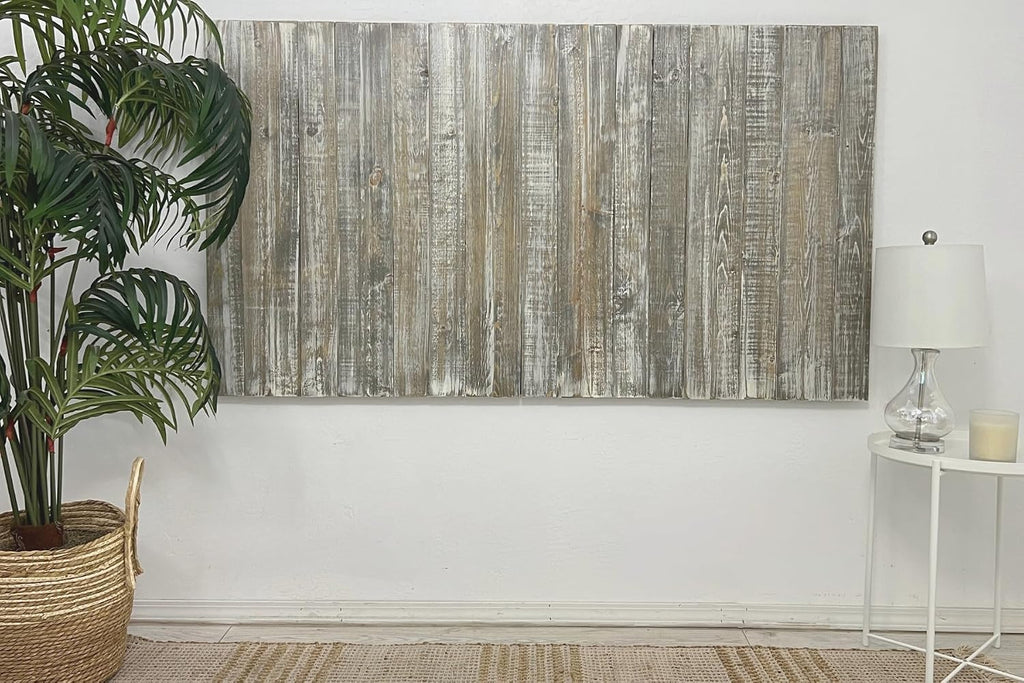 Barn Walls Solid Wood Headboard King Size Graywash Finish, Wall Mounted Headboard Panel with Natural Wood Grain, Adjustable Height, Farmhouse Rustic Coastal Style, Wooden King Headboard Only for Bed