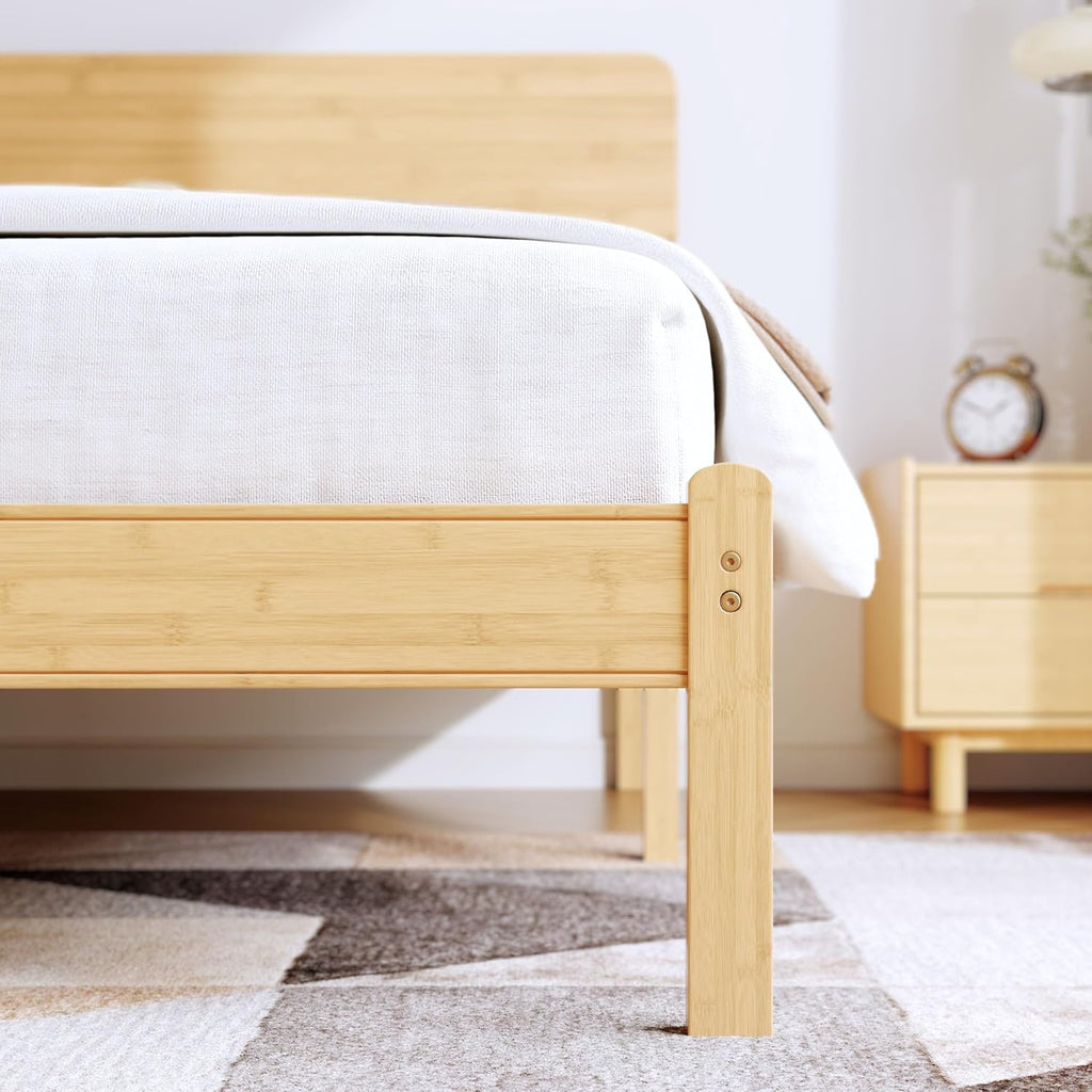 BOSRII 14in High Solid Bamboo Wood Platform Twin XL Bed Frame with Headboard, Reinforced Heavy Duty Metal Slats, Noise Free, No Box Spring Needed, Easy Assembly