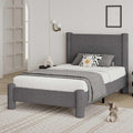 REVOMINCA Twin Size Bed Frame, Boucle Upholstered Platform Bed with Headboard and Footboard, Soft Rounded Corners, No Box Spring Required, Easy Assembly, Dark Grey