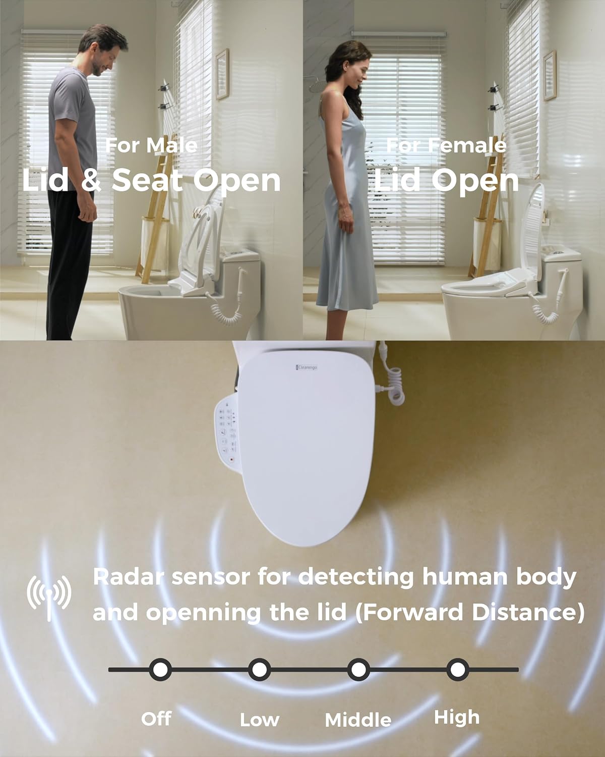 DC01 Pro iCleaningo Electric Bidet Toilet Seat, Side Panel Control, Instant Heating, Warm Water Wash, Heated Seat, Warm Air Dry, Auto Open & Close Lid, 360° Handheld Sprayer, Elongated, Remote