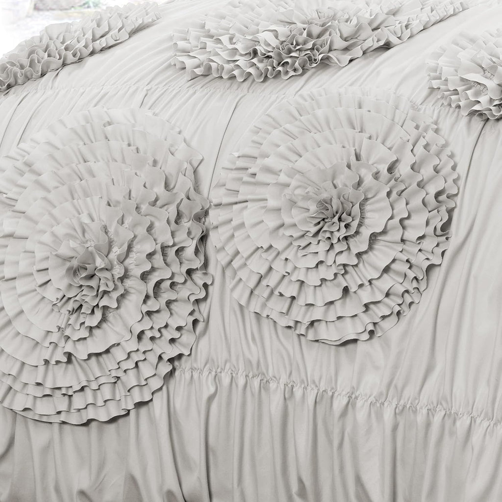 Lush Decor Serena Comforter Set, 3 Piece Set, King, Light Gray - Cute Comforter - King Bedding Set - Gray Comforter King Size - Coquette Decor