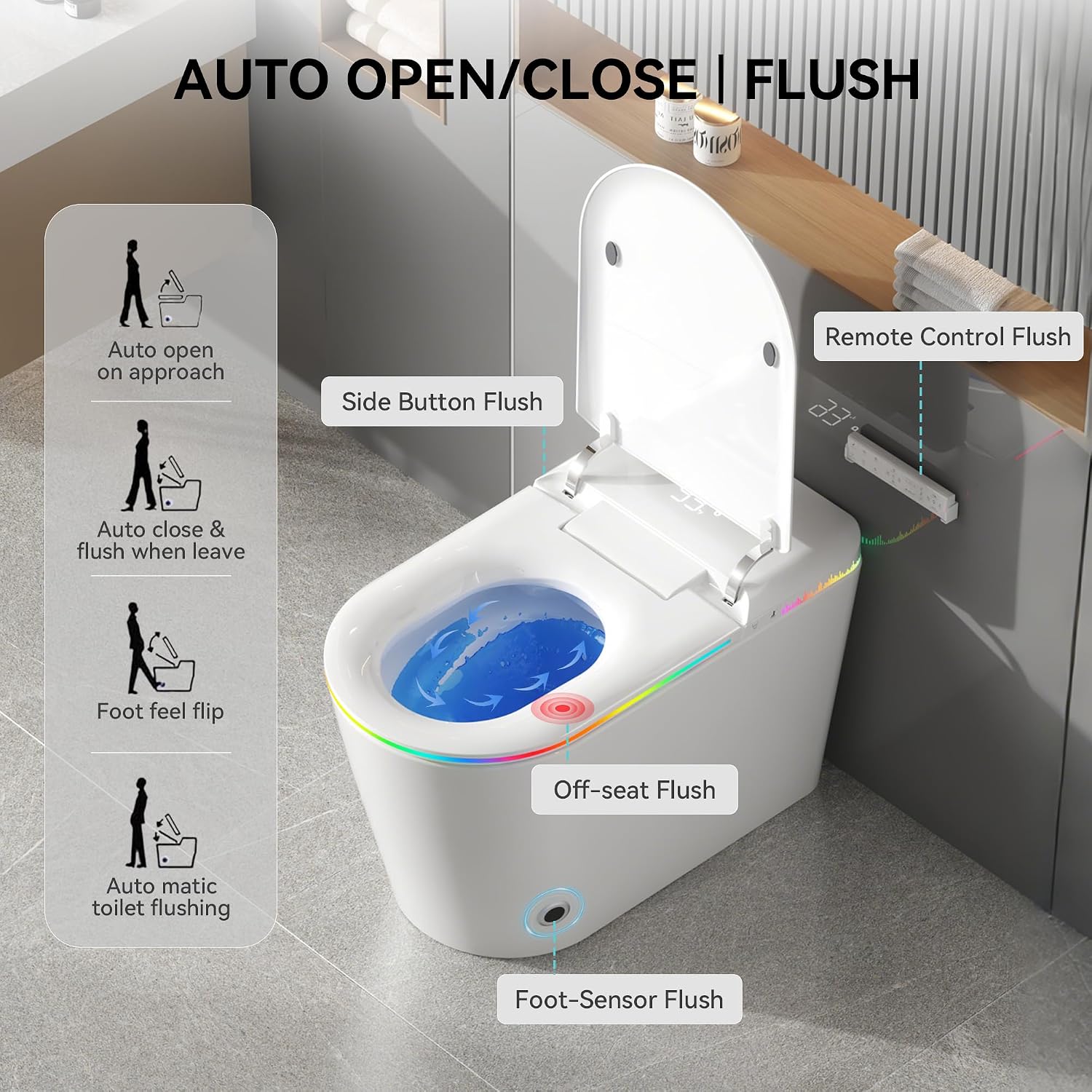 Smart Toilet with Bidet Built-in,One Piece Toilet with Foam Shield,Auto Open/Close Lid,Heated Seat,Warm Water Sprayer & Dryer,Adjustable Night Light,Auto Flush