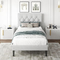 CXVX Twin Size Platform Bed Frame with Upholstered Headboard, Button Tufted Design, Strong Wooden Slats, No Box Spring Needed, Easy Assembly, Noise Free