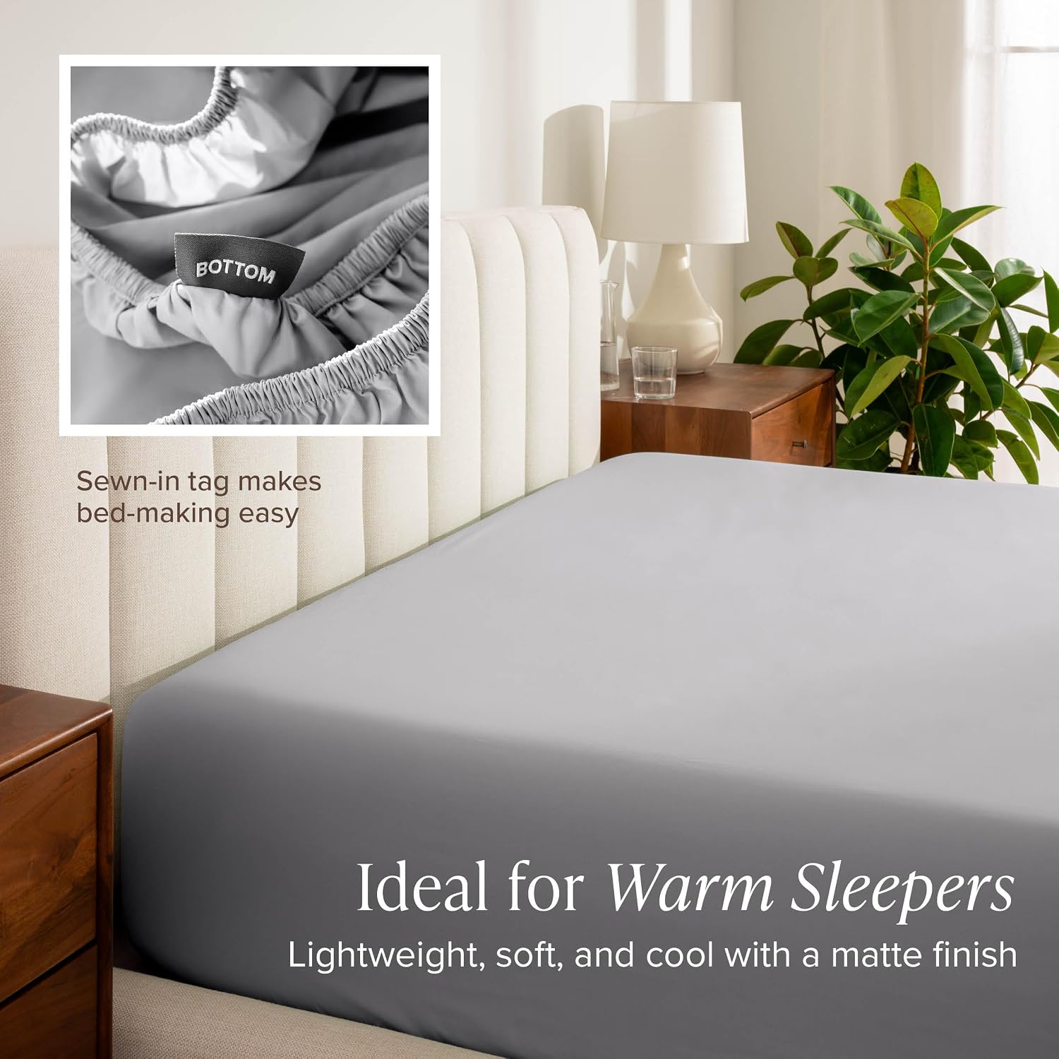 Bare Home 100% Organic Cotton Split King Sheet Set - Crisp Percale Weave - Lightweight & Breathable - Bedding Sheets & Pillowcases (Split King, Light Grey)