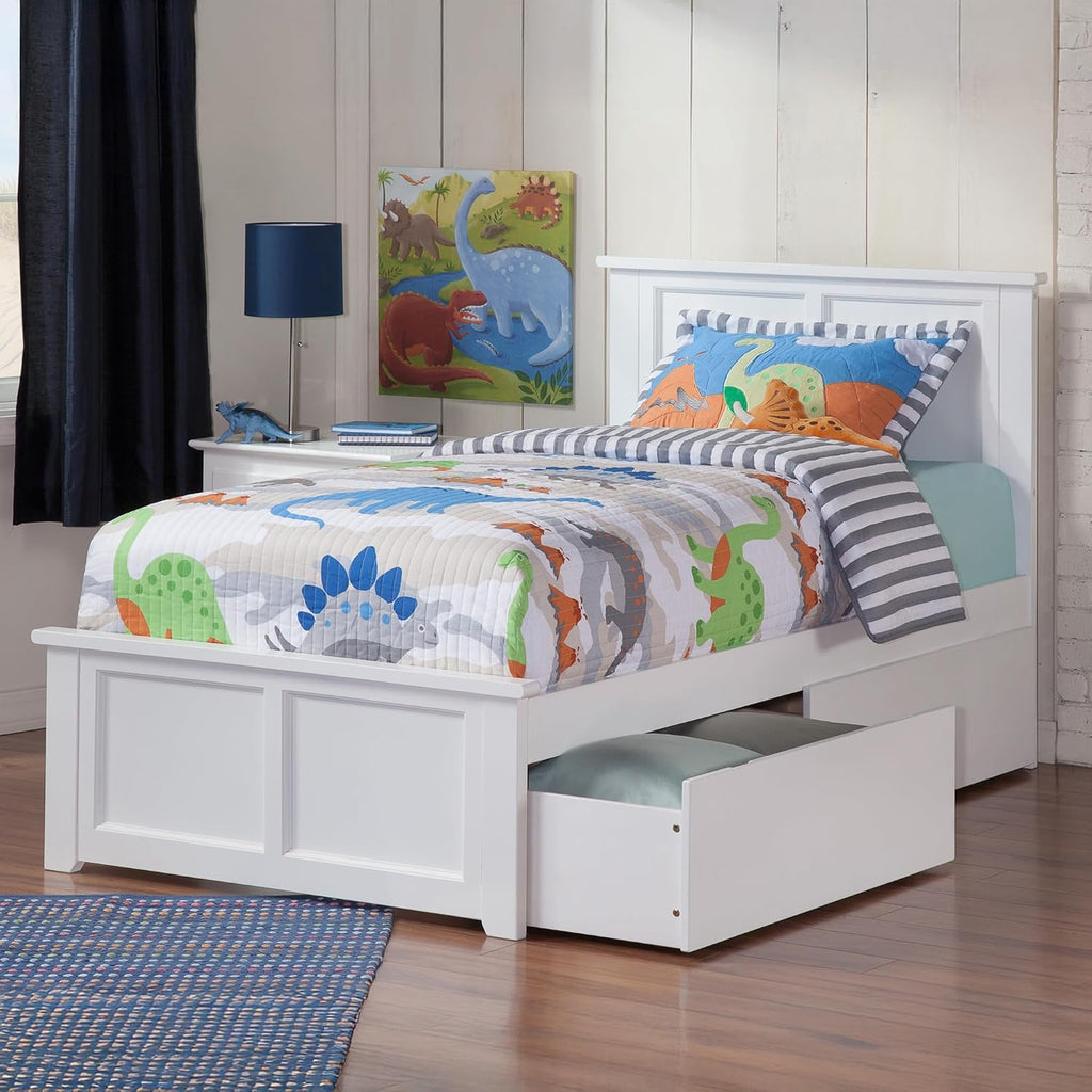 AFI, Madison Twin Platform Bed with Matching Footboard & Storage Drawers, White