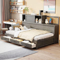 Merax Twin Size Daybed with 3 Storage Drawers,Headboard with Shelf,A Set of Sockets and USB Ports,Grey