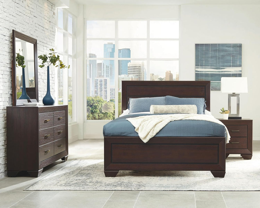 Coaster Home Furnishings Kauffman Transitional 4-Piece Bedroom Set Queen Size Panel Bed Frame 54-inch Headboard Dark Cocoa 204391Q-S4