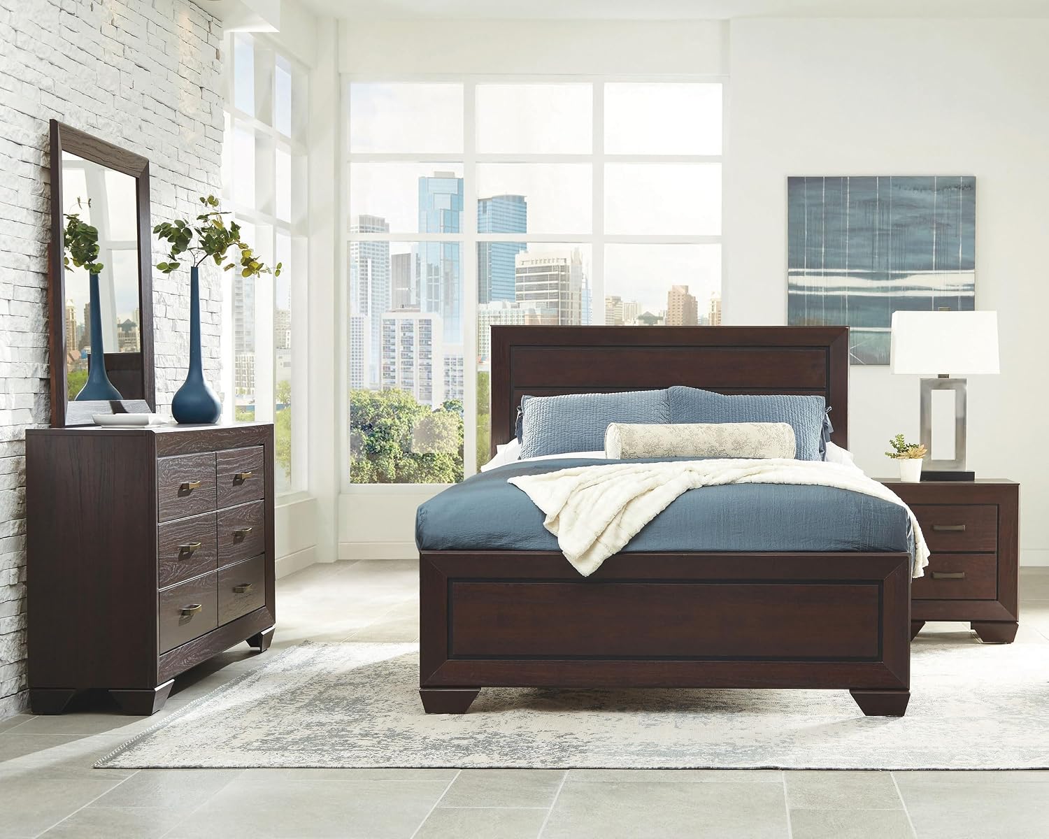 Coaster Home Furnishings Kauffman Transitional 4-Piece Bedroom Set California King Size Panel Bed Frame 54-inch Headboard Dark Cocoa 204391KW-S4