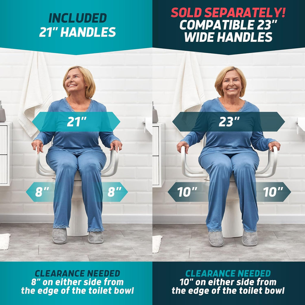 Lunderg Solva Raised Toilet Seat with Handles - Round - Easy to Install Toilet Seat Risers for Seniors - Adds 3 Inches & Works like the one you've always used - Elegant design - No Hospital Vibe