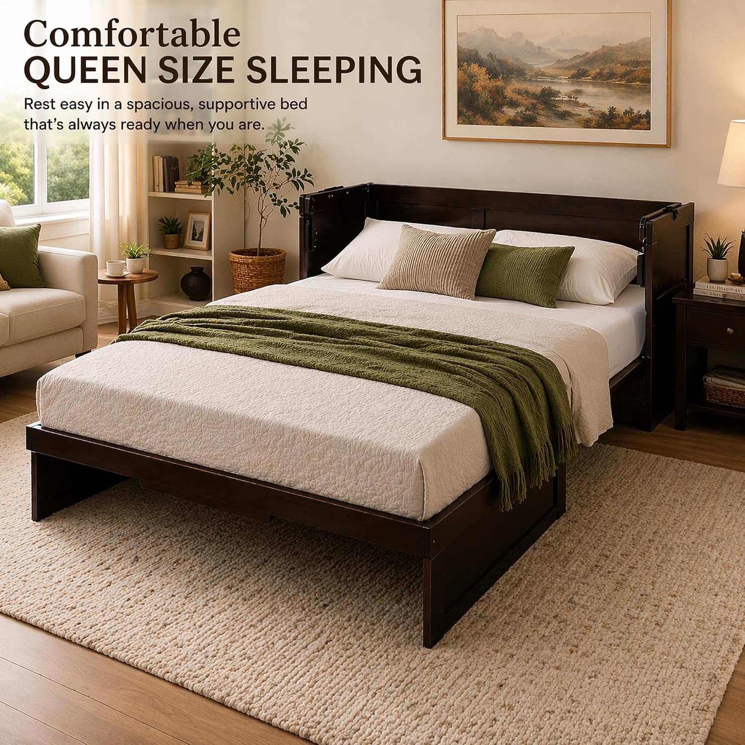 NIGHT & DAY Furniture Murphy Cube Cabinet Bed, Queen, Chocolate