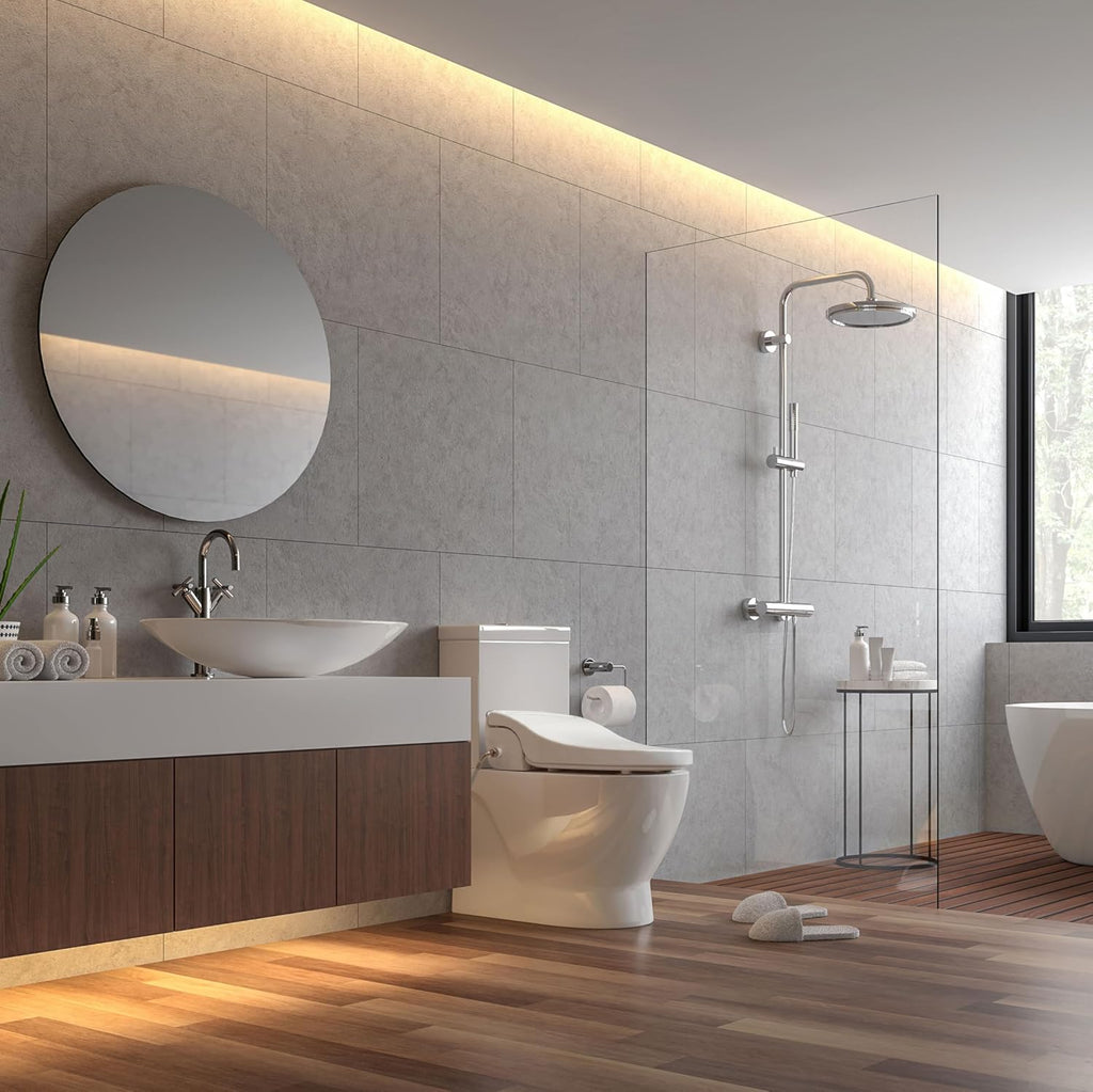 SmartBidet® SB-2400 Advanced Electric Smart Bidet Slim Profile Seat in Elongated White with Remote Control, LED Night Light, Stainless Steel Nozzle, Heated Seat, Warm Dryer