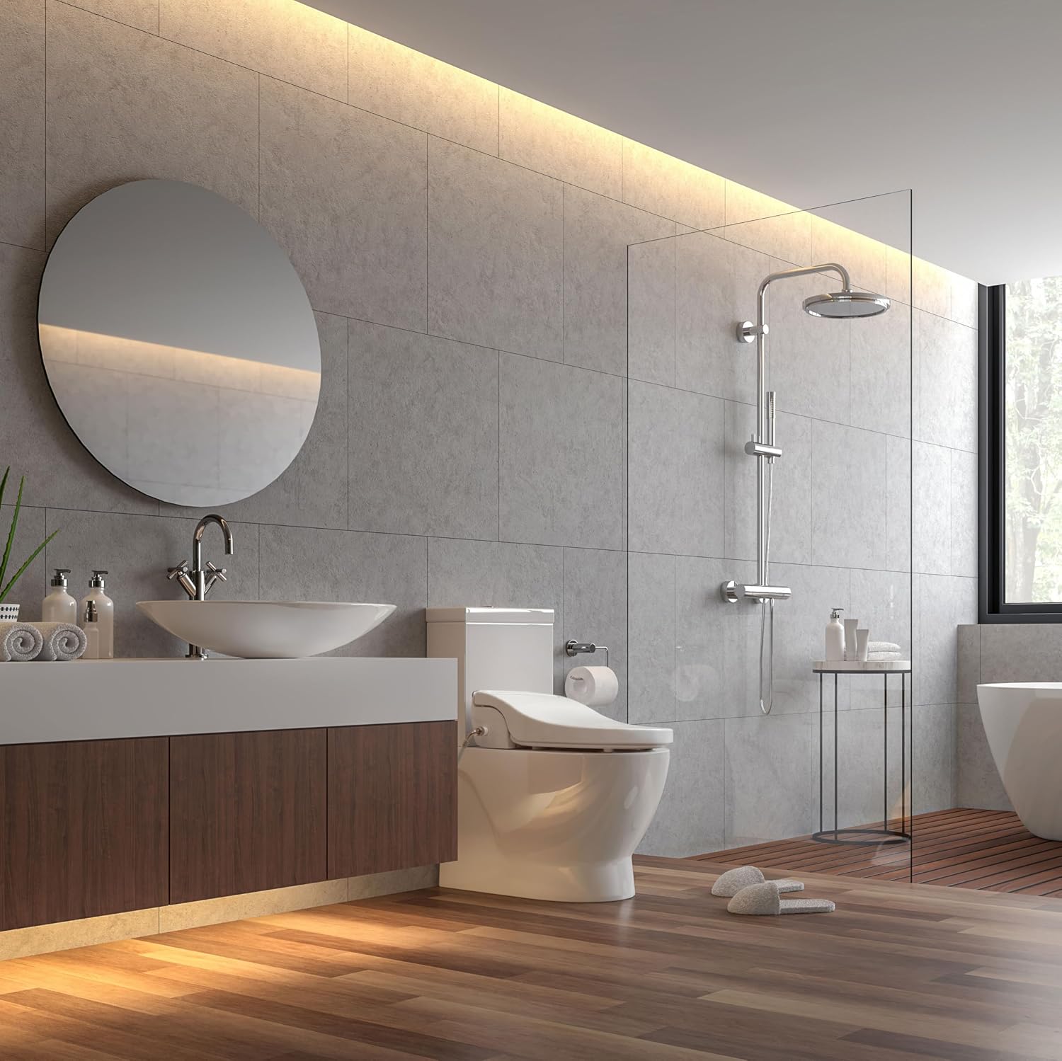 SmartBidet® SB-2400 Advanced Electric Smart Bidet Slim Profile Seat in Elongated White with Remote Control, LED Night Light, Stainless Steel Nozzle, Heated Seat, Warm Dryer