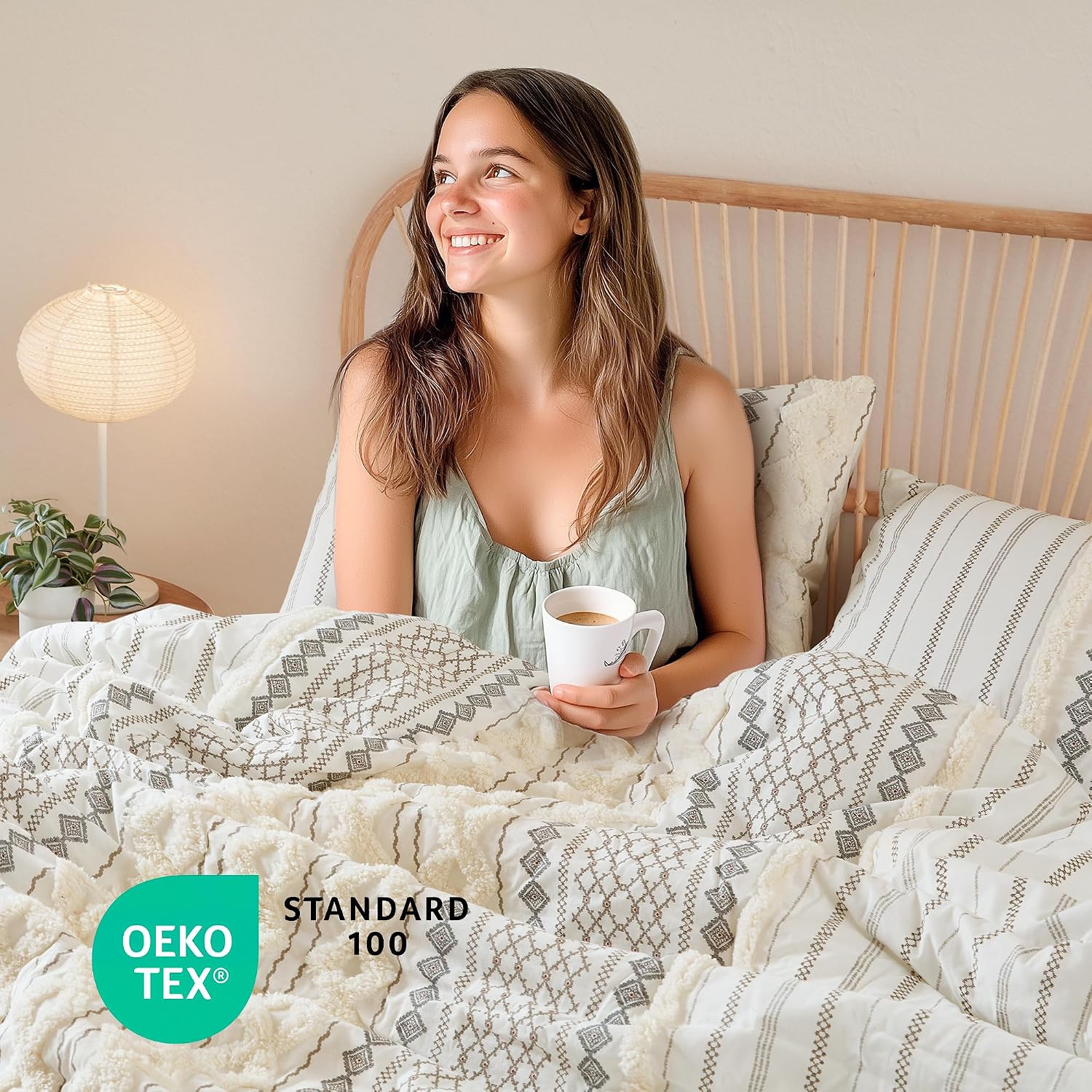 INK+IVY King Comforter Set, Boho Comforters, Breathable Cotton Bed Set, All Season Modern Chenille Tufted Comforter with Farmhouse Bedding Flare, Gifts for Women, Ivory 3 Piece