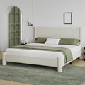 REVOMINCA King Size Bed Frame, Boucle Bed Frame with Headborad, Soft Upholstered Platform Bed Frame with Rounded Corners, No Box Spring Required, Easy Assembly, Cream
